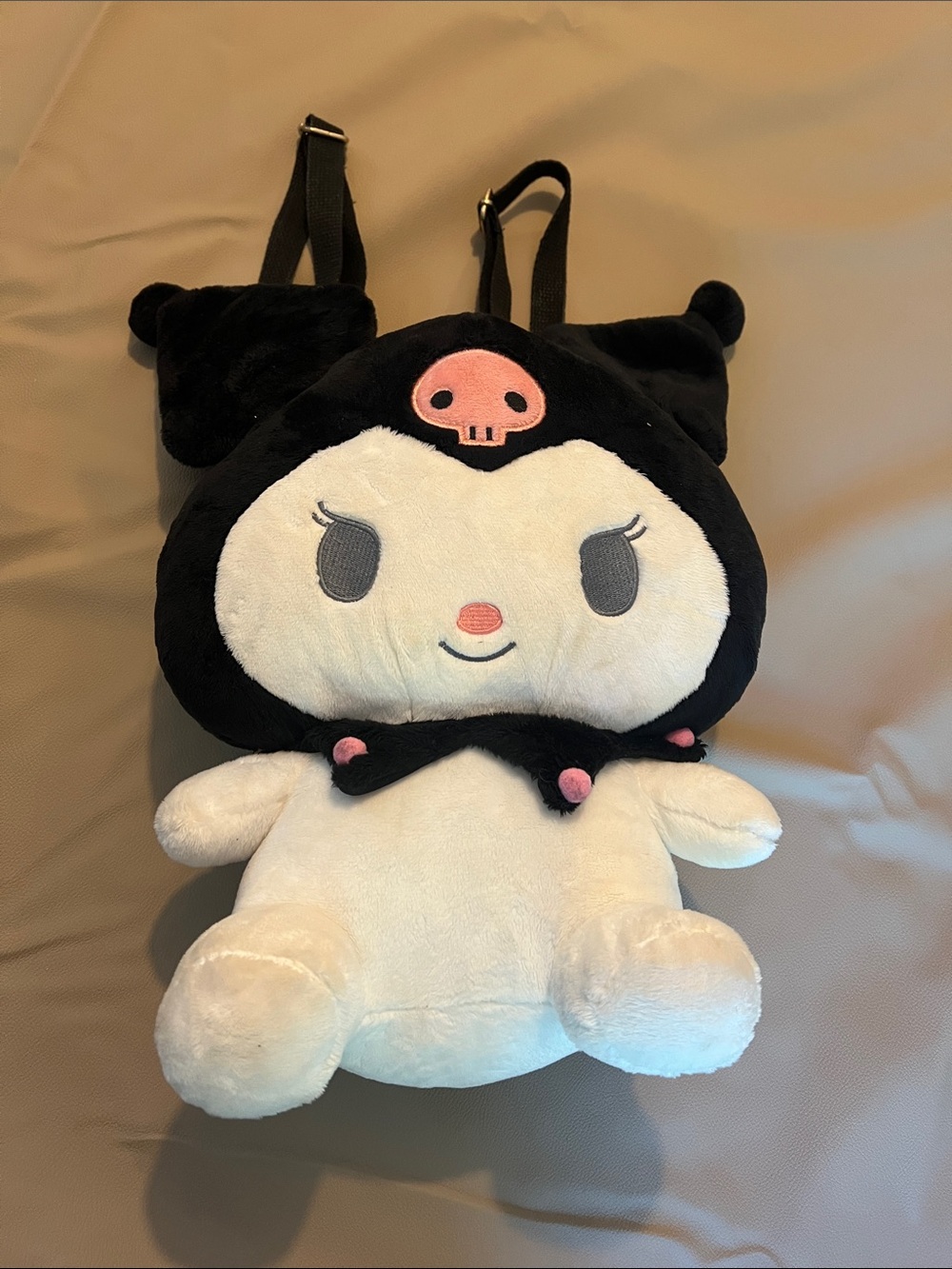 Black & White Plush Character Kids Backpack - Cute Skull Hood kuromi